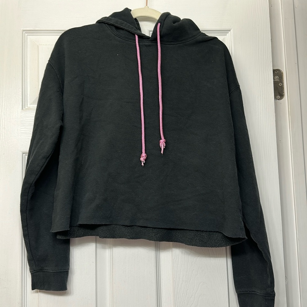 Wild Fable Black Pink String Cropped Hoodie